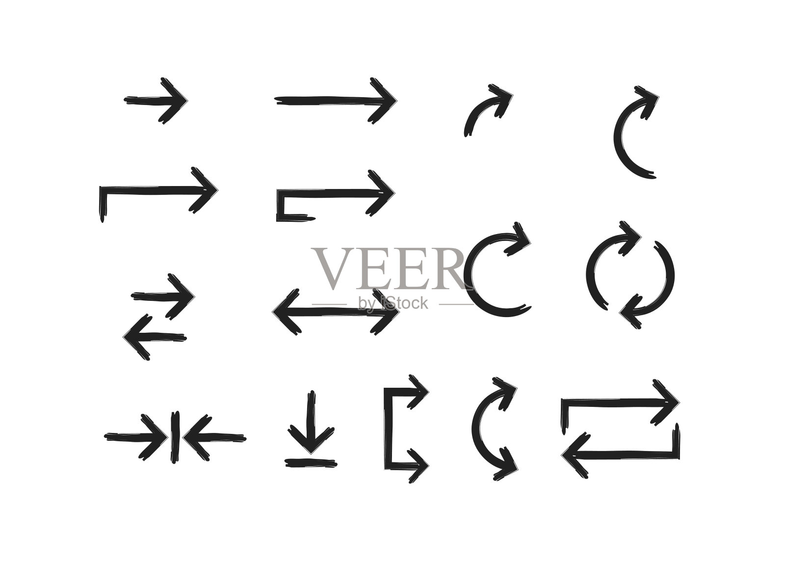 箭头涂鸦在绘制风格。手绘草图孤立的概念图标矢量平面设置。图标素材