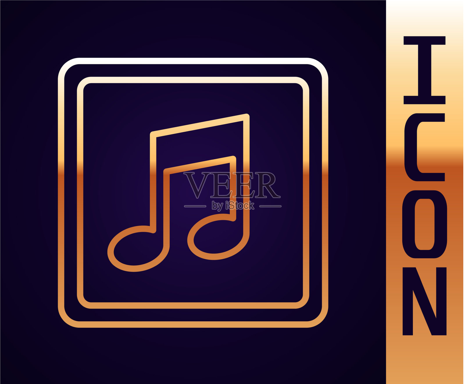 金线音乐音符音调图标孤立在黑色插画图片素材