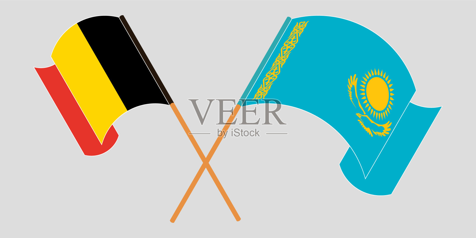 交叉挥舞着哈萨克斯坦和比利时国旗插画图片素材