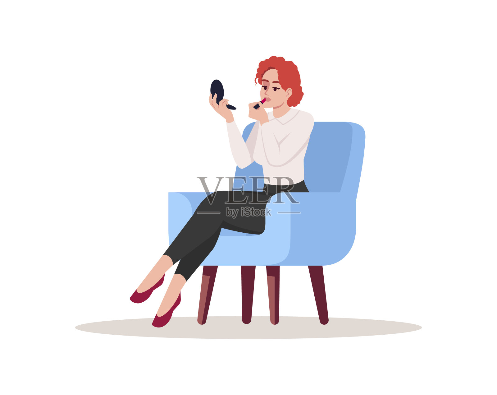 女人在家化妆半平面RGB彩色矢量插图插画图片素材