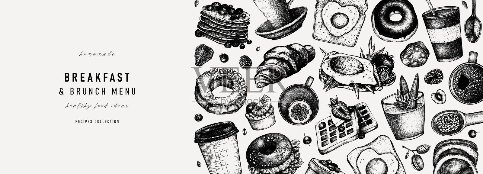 早餐横幅设计。插画图片素材