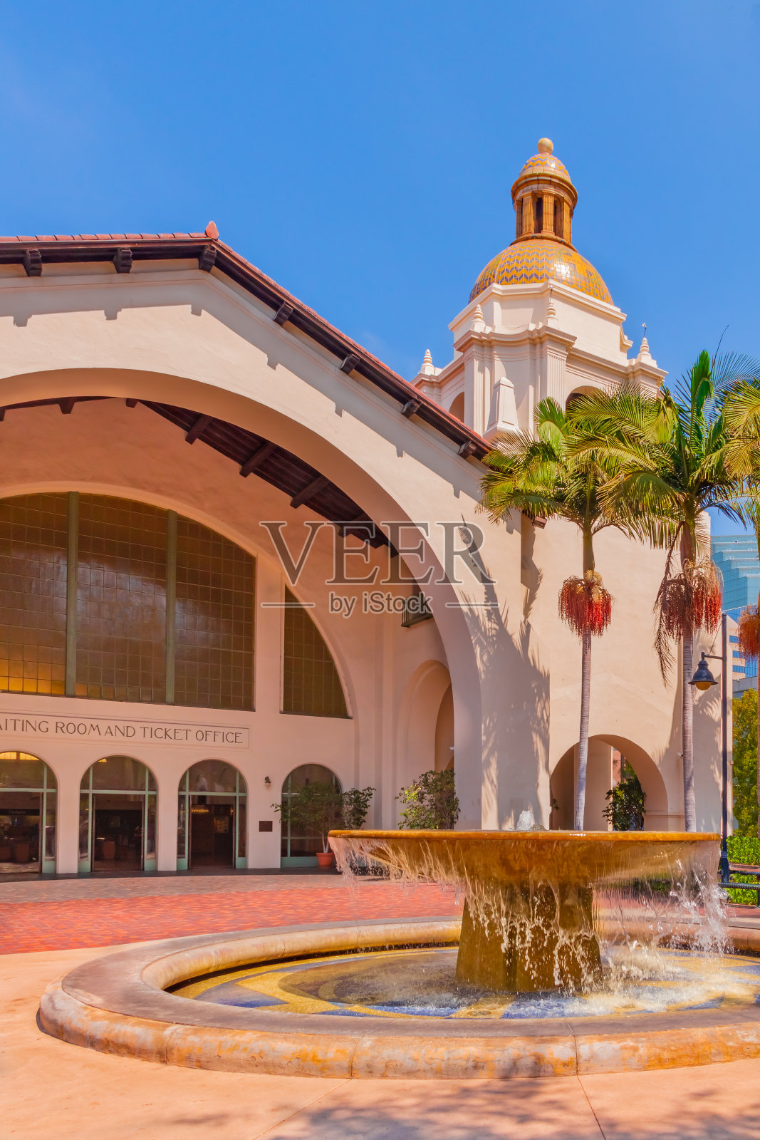 历史悠久的圣达菲火车站在圣地亚哥，加利福尼亚州照片摄影图片