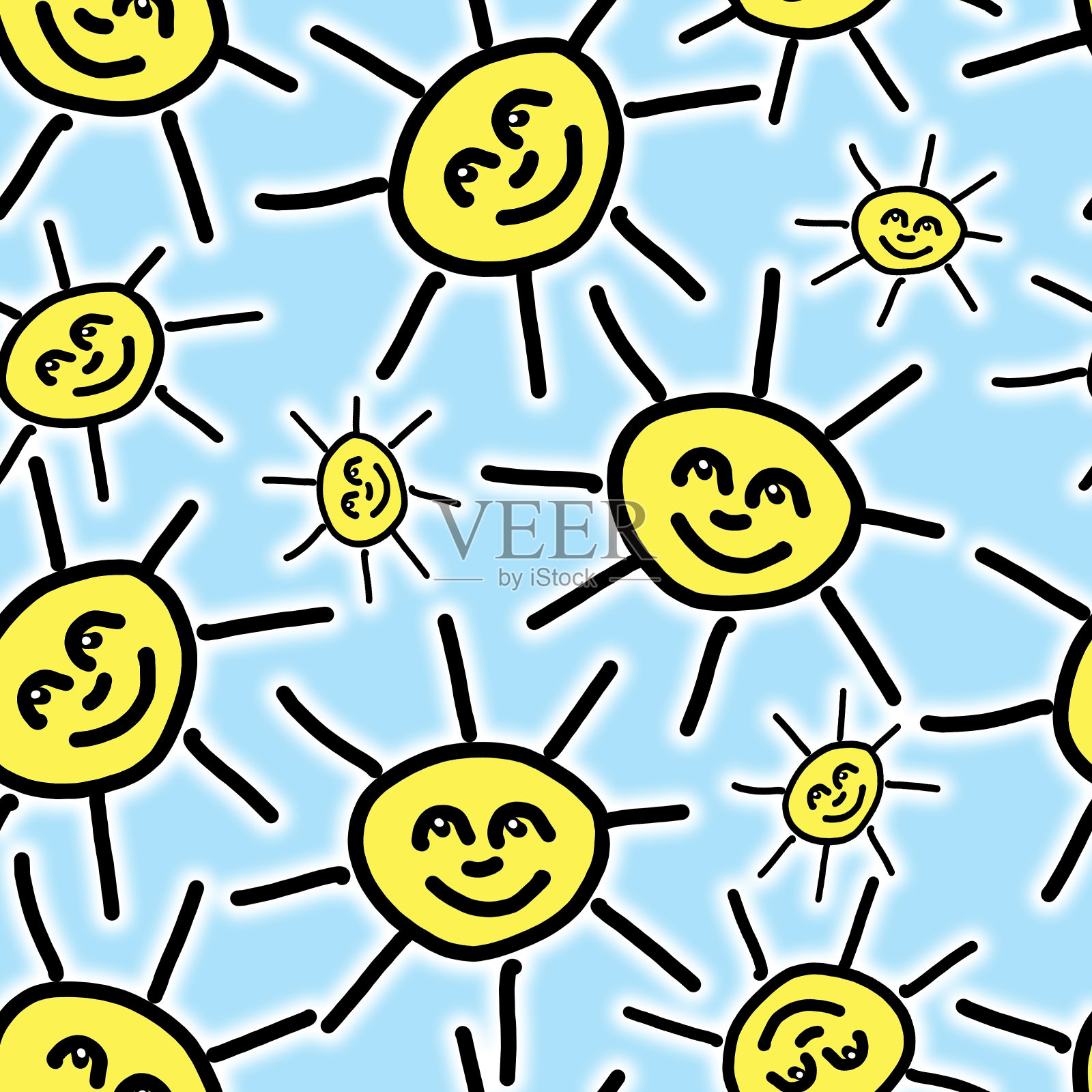 太阳缝线平面设计黑白印花图案。插画图片素材