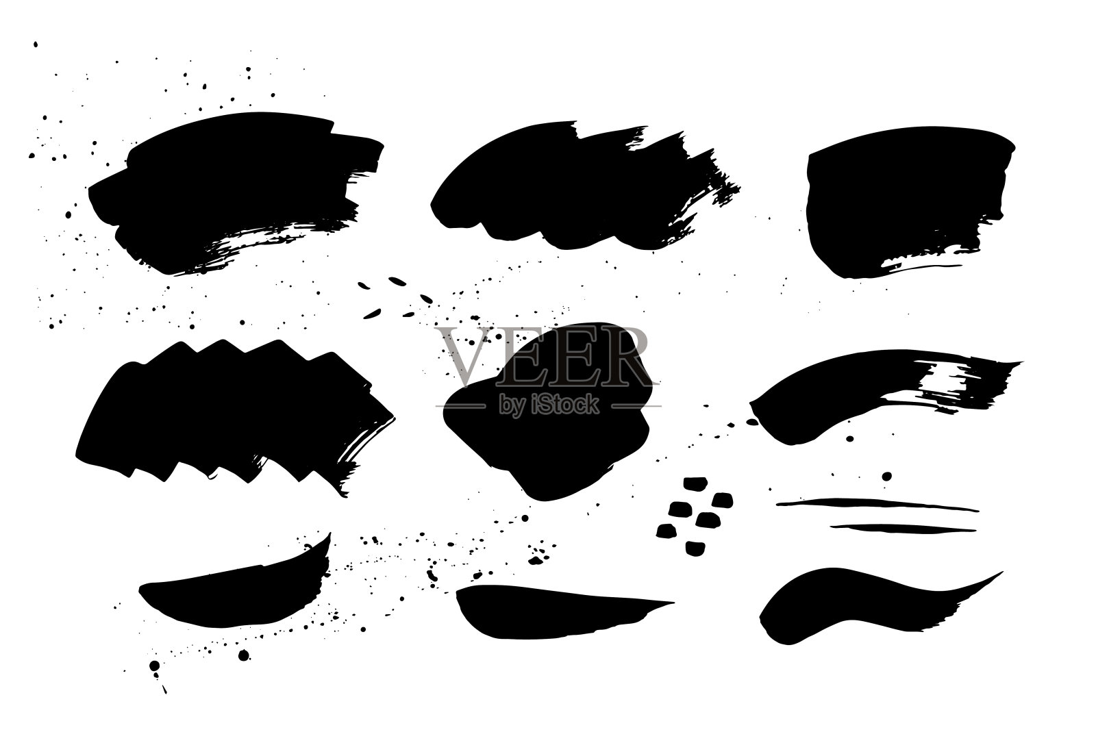 一套手绘的黑色墨水污点或斑点插画图片素材