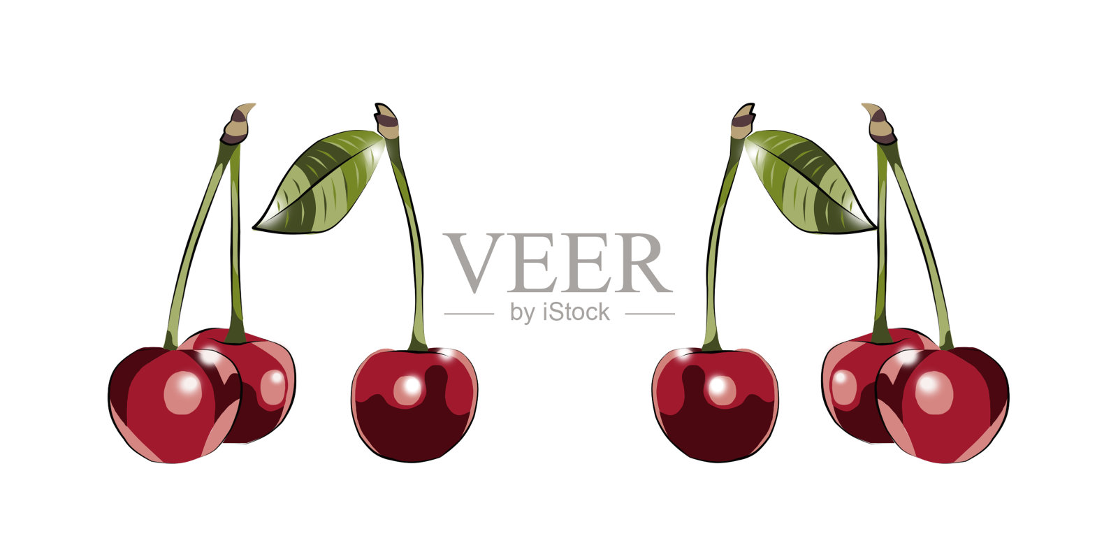 白色背景上的樱桃的彩色插图。抑制。明信片。插画图片素材