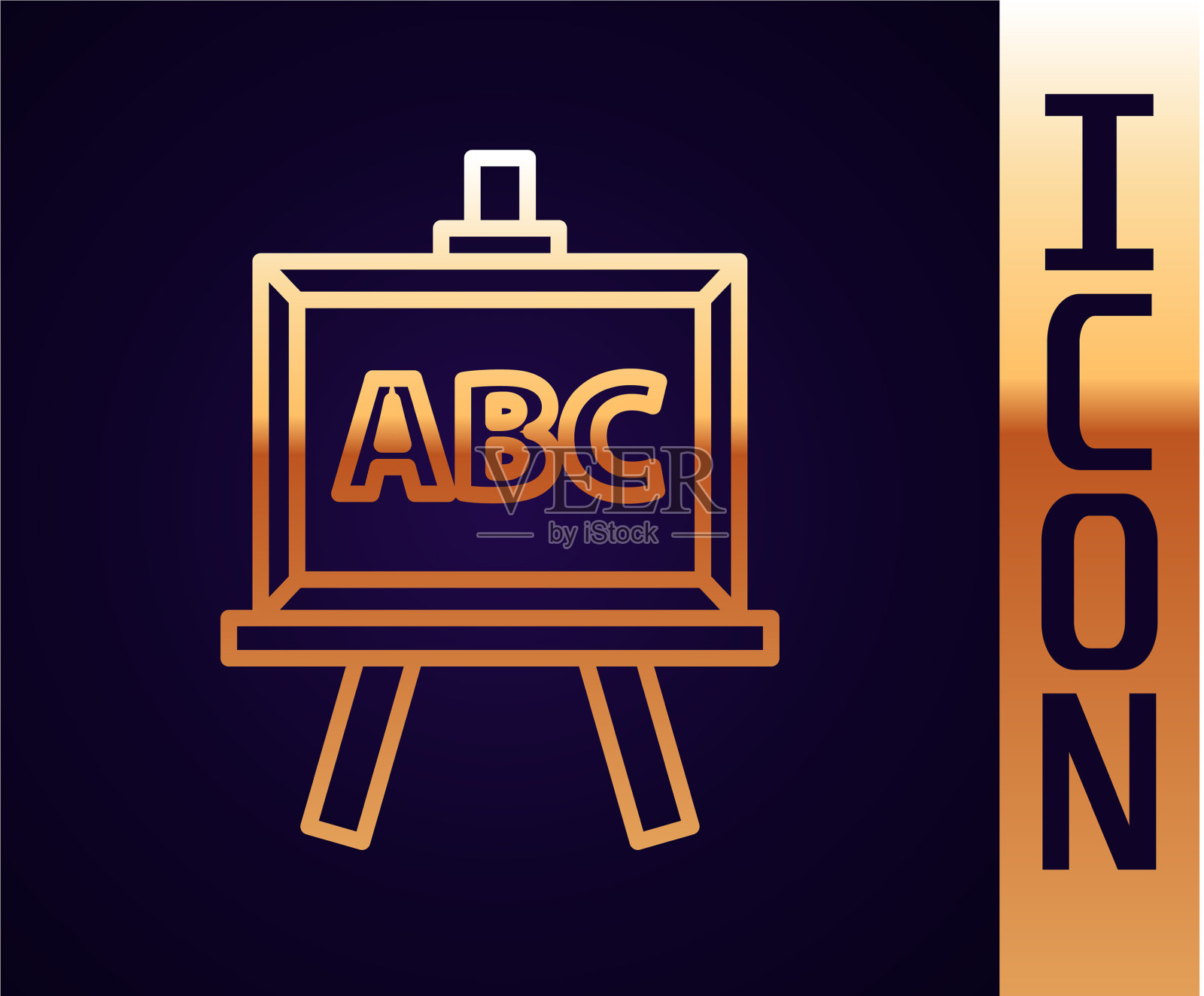 金色线黑板图标孤立在黑色插画图片素材