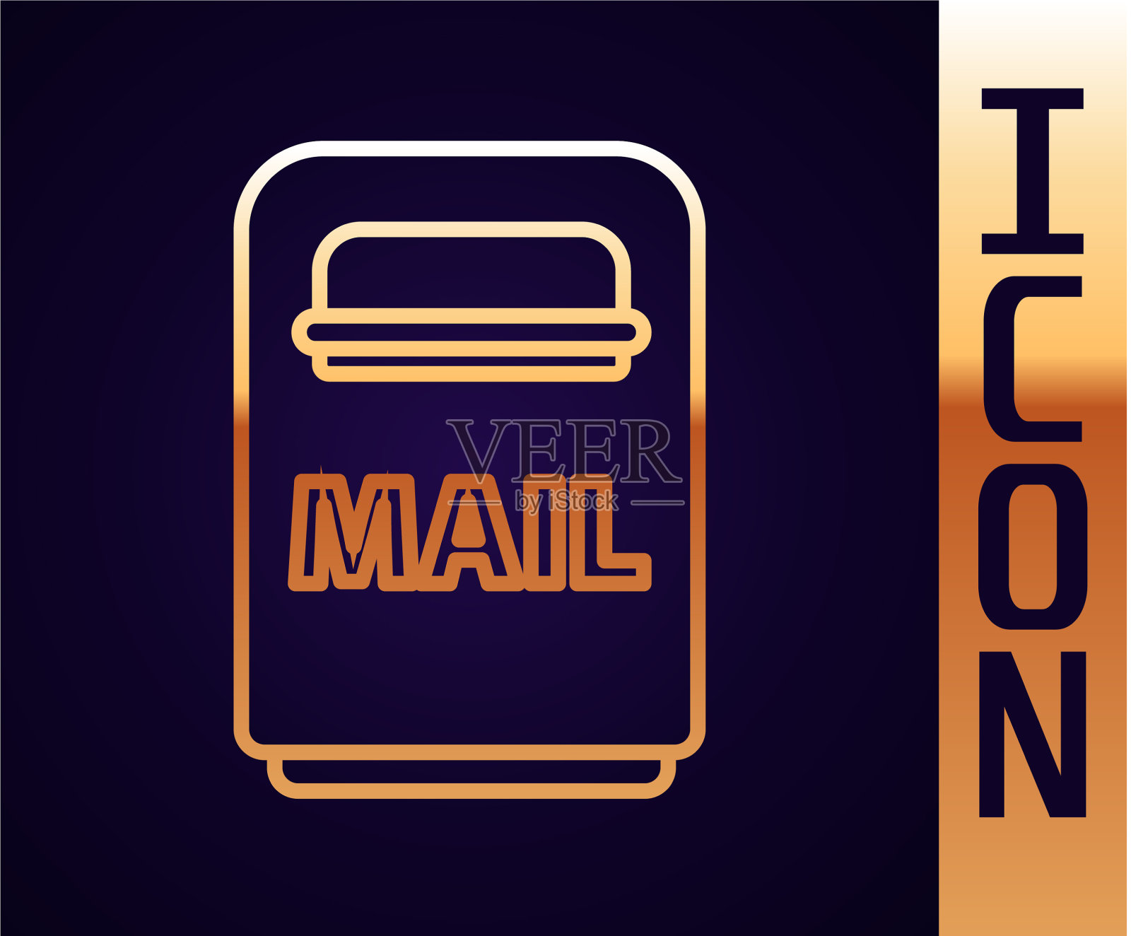 金色线邮箱图标孤立在黑色插画图片素材