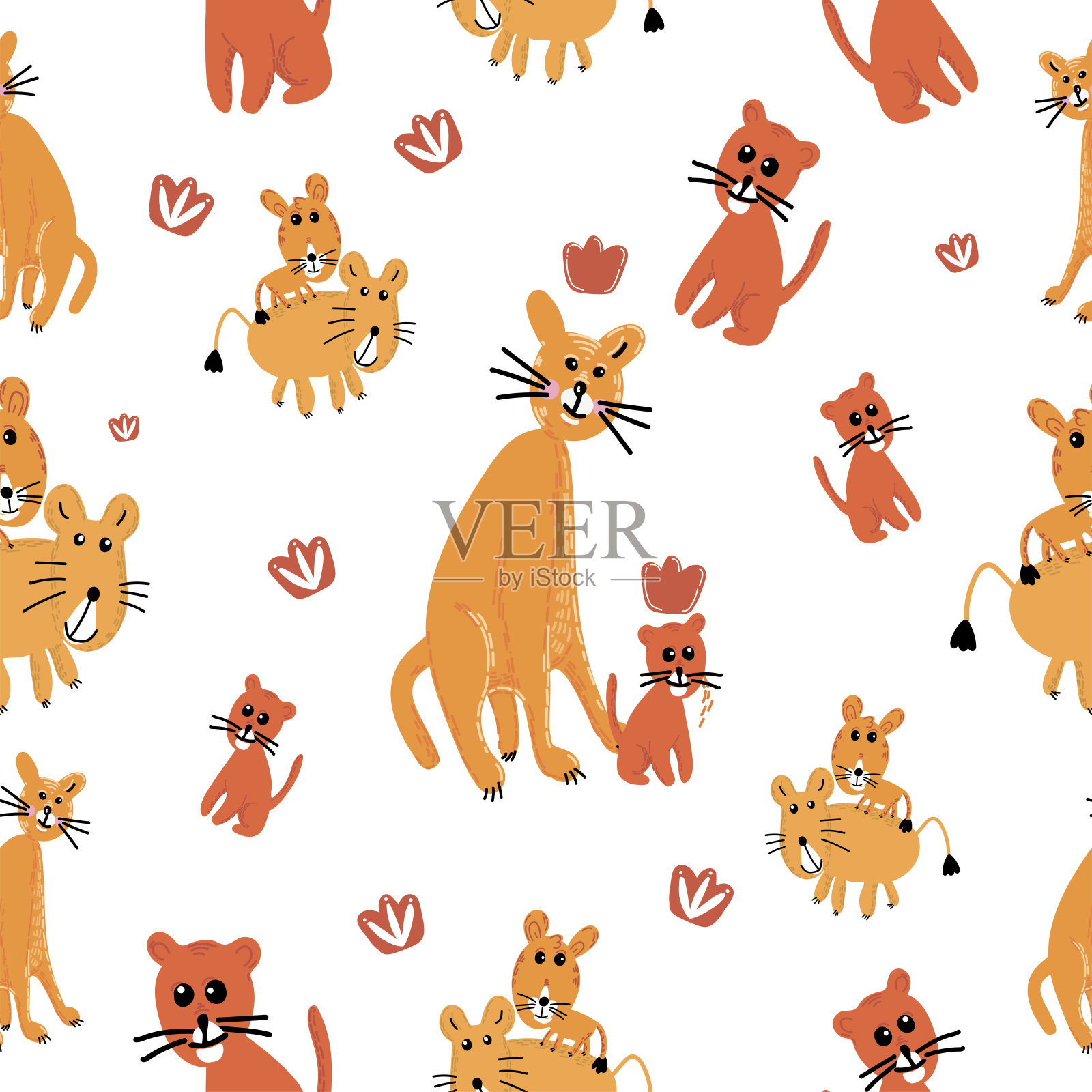 无缝模式与狮子矢量插图插画图片素材