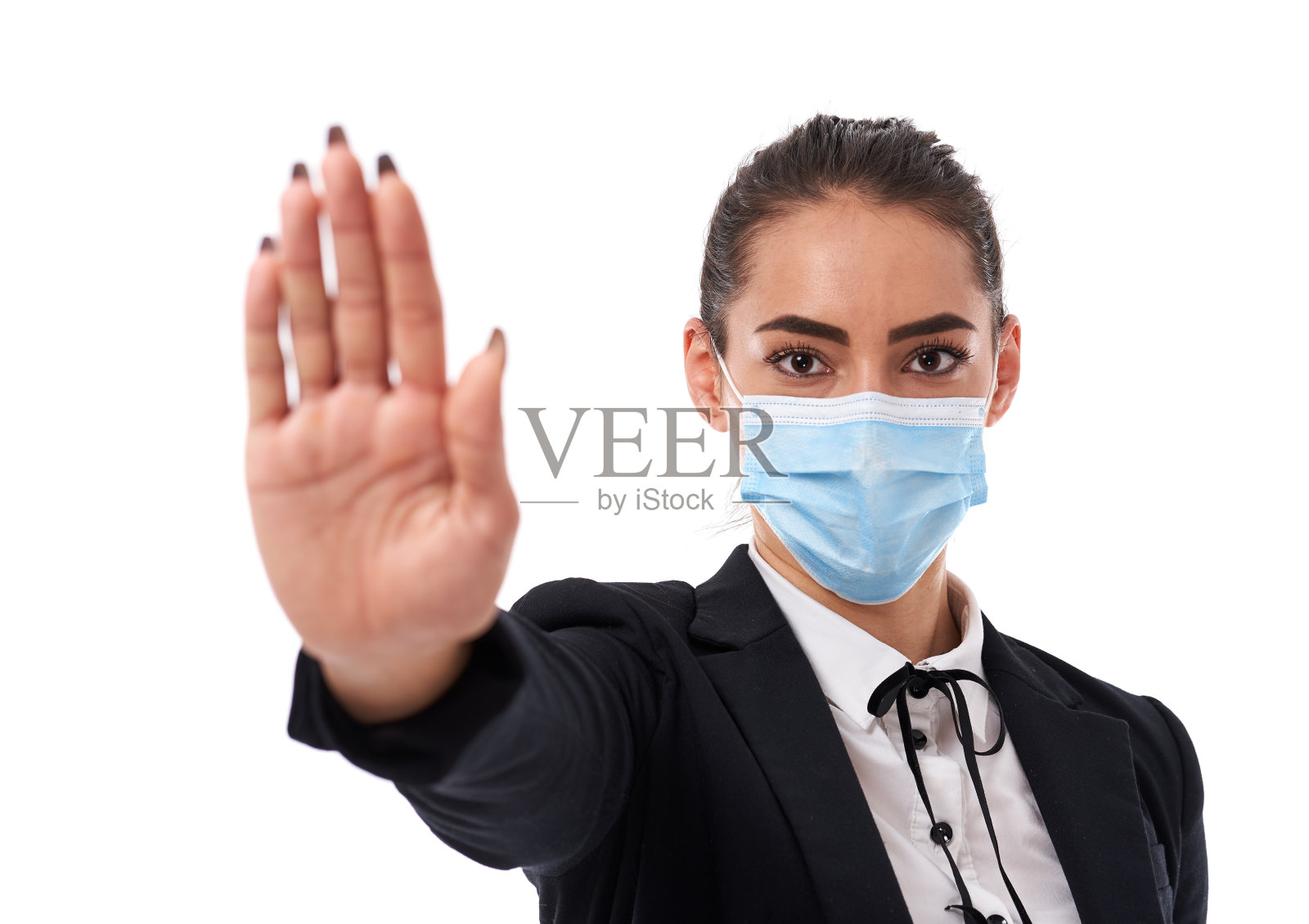 女商人做停车标志照片摄影图片