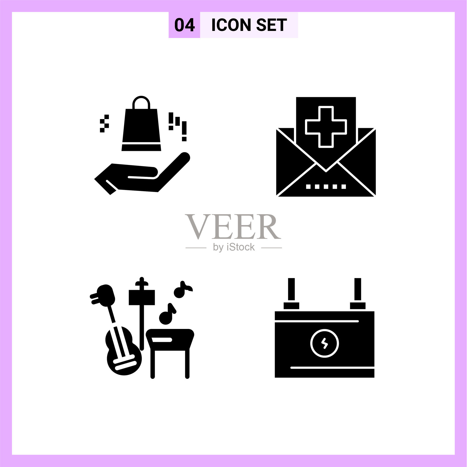 4个图标在固体风格的符号符号在白色图标素材