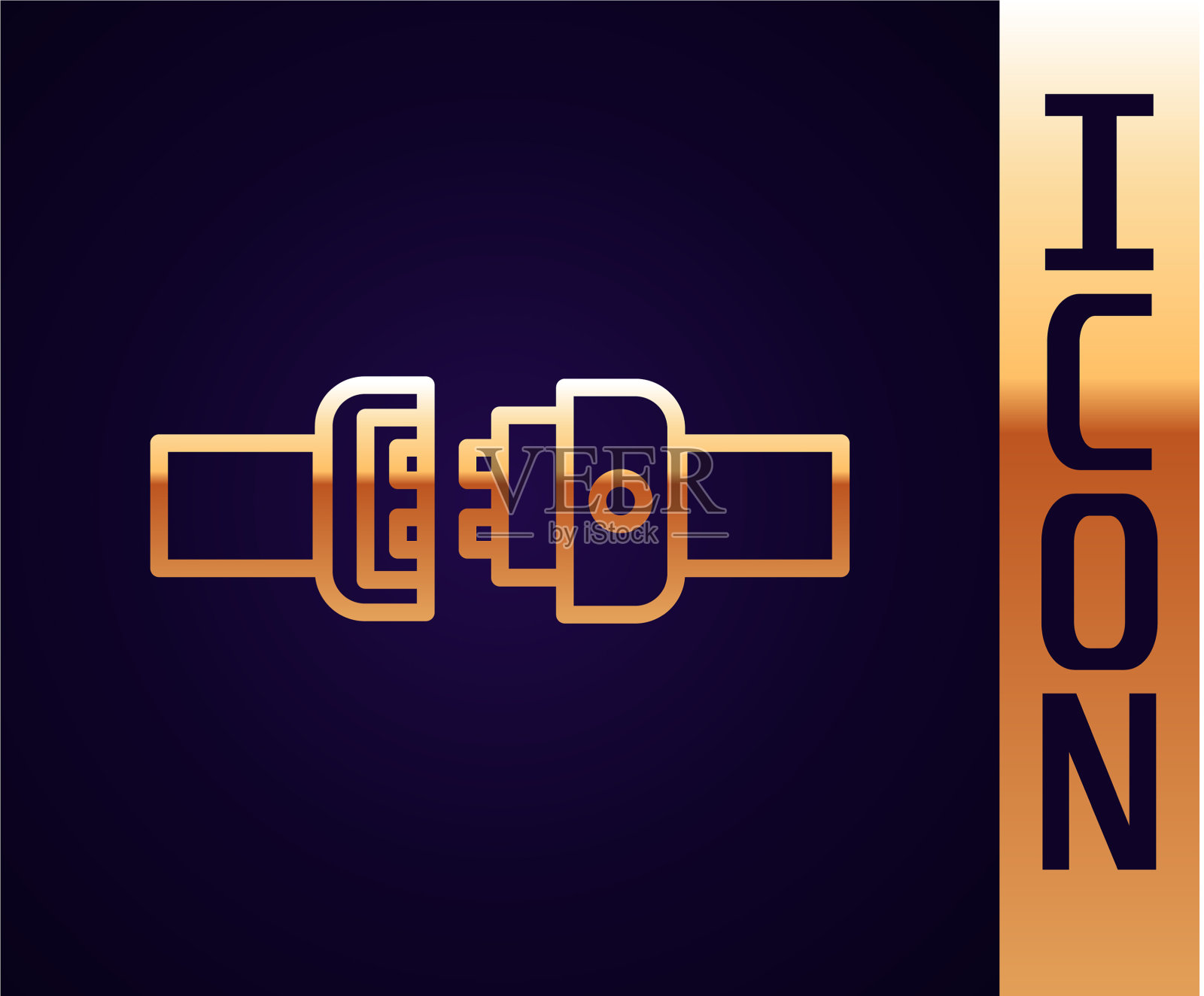 金色线安全带图标隔离在黑色上插画图片素材