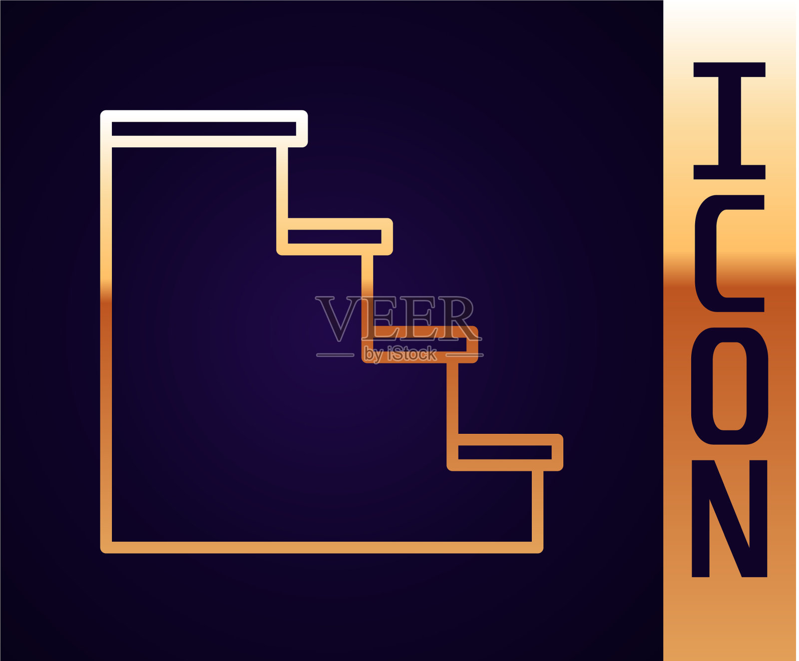 金色线楼梯图标孤立在黑色插画图片素材