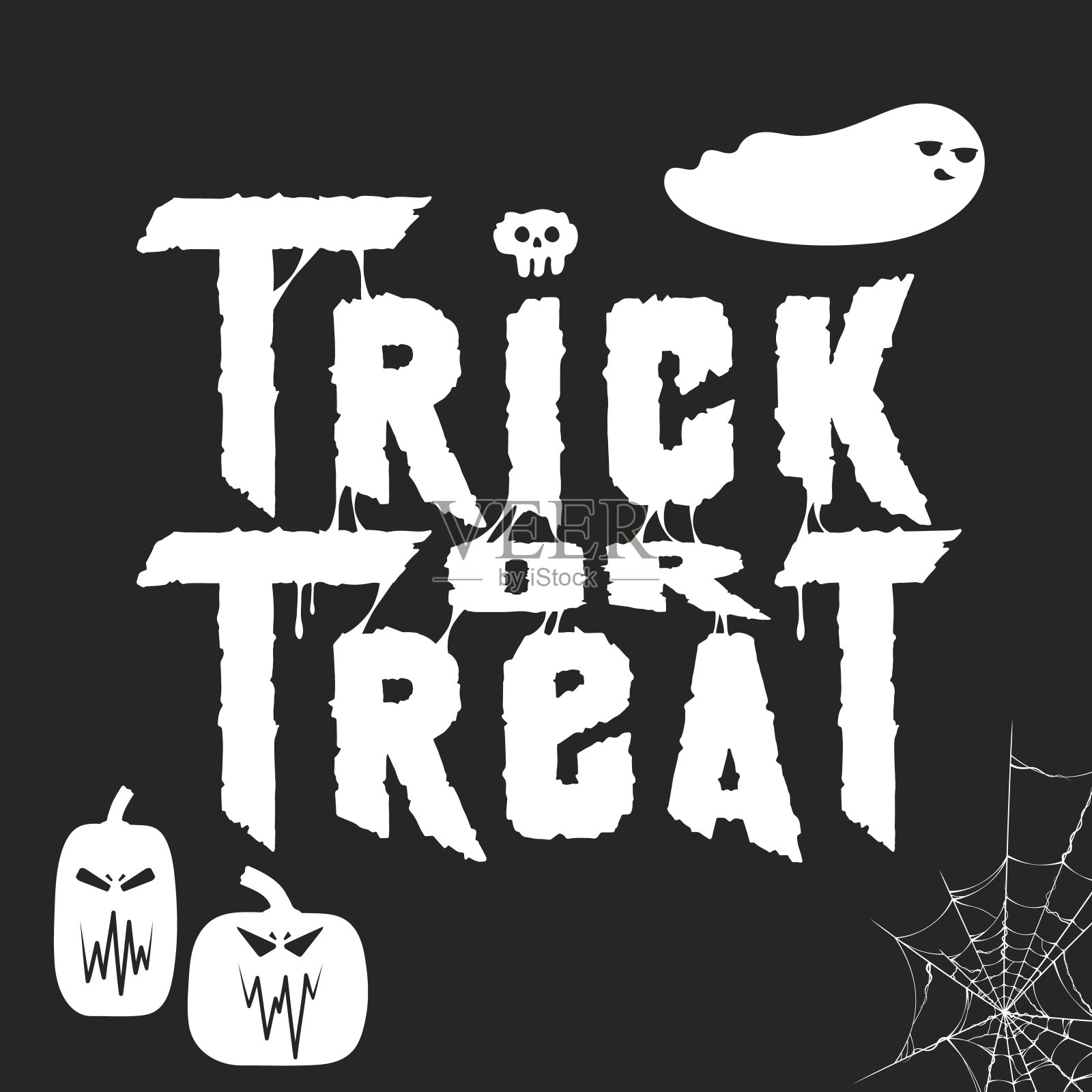 用鬼魂和南瓜做的恶作剧或招待短语。万圣节设计引用海报或文本横幅。矢量孤立的十月字母与飞溅。插画图片素材