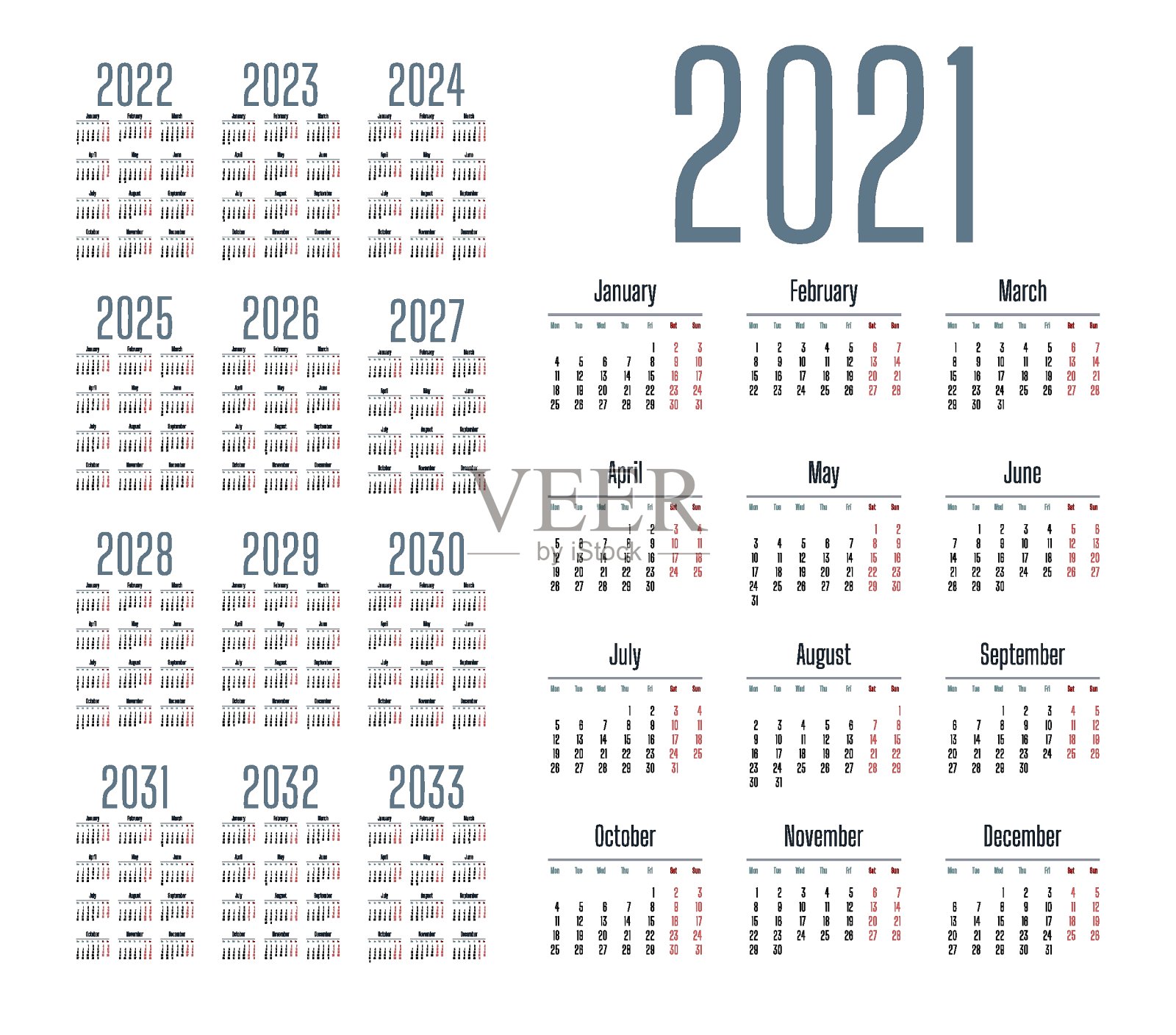 英文日历_vertical_ 2021_1插画图片素材