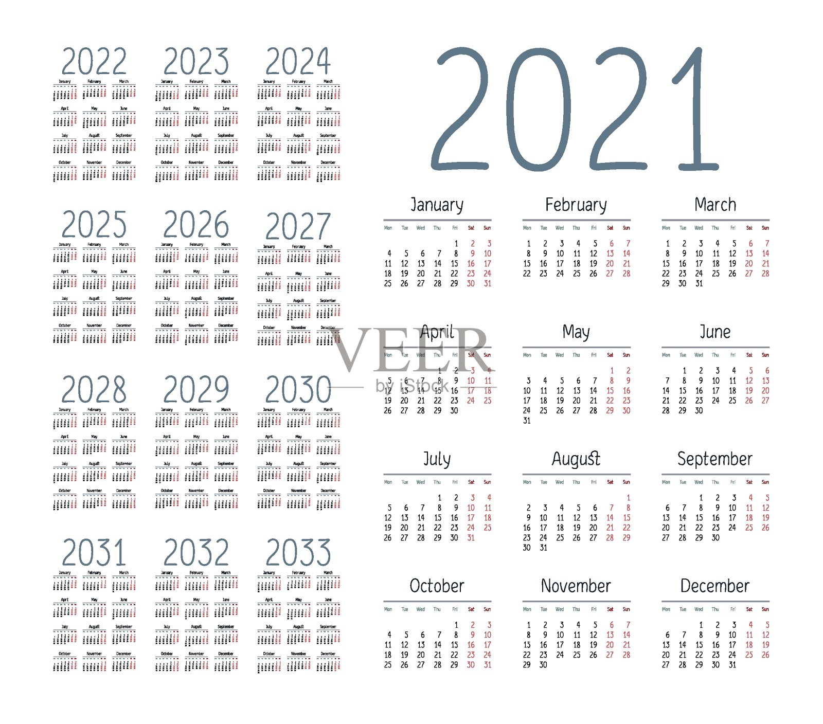 英文日历_vertical_ 2021_1插画图片素材