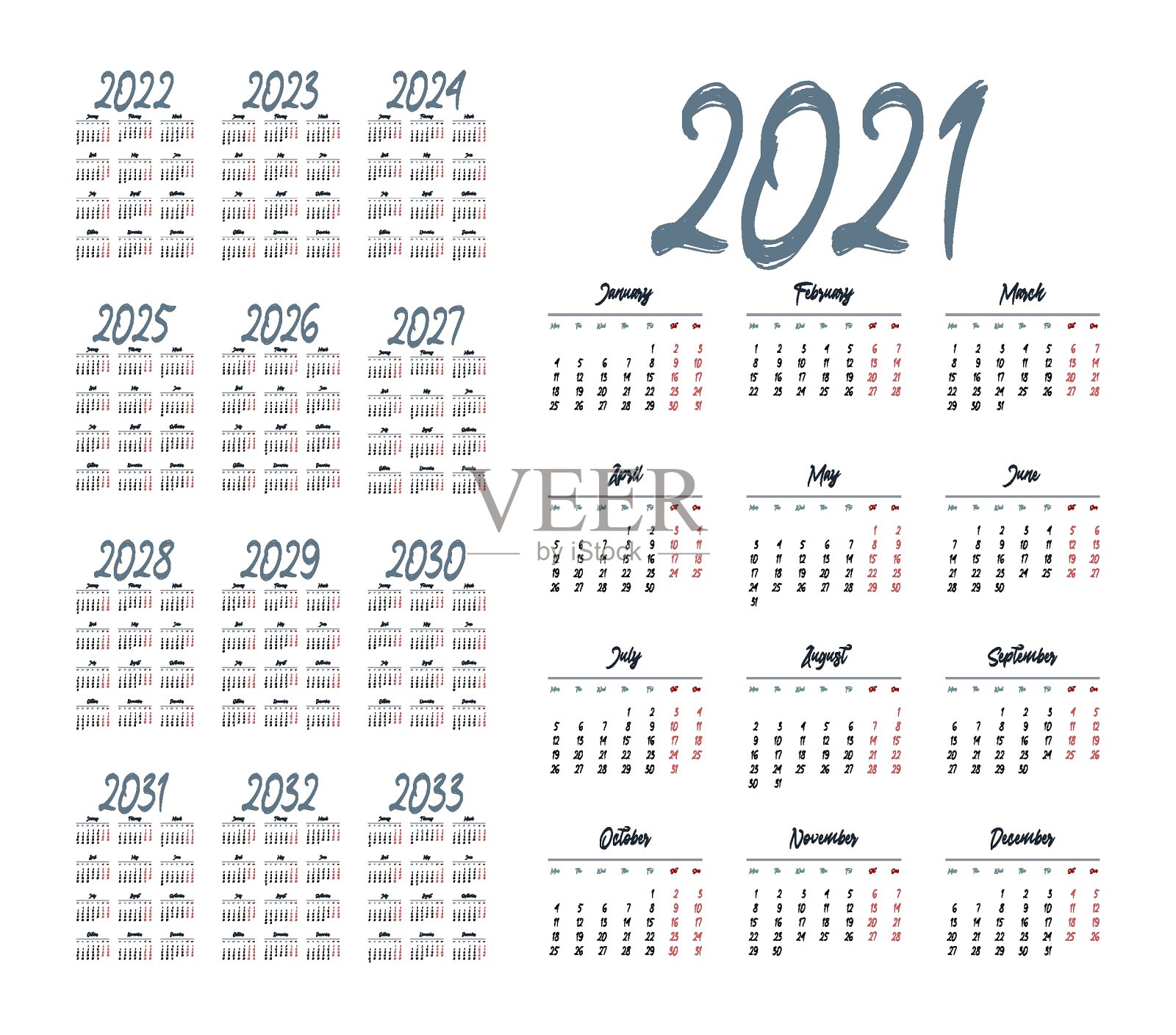 英文日历_vertical_ 2021_1设计模板素材