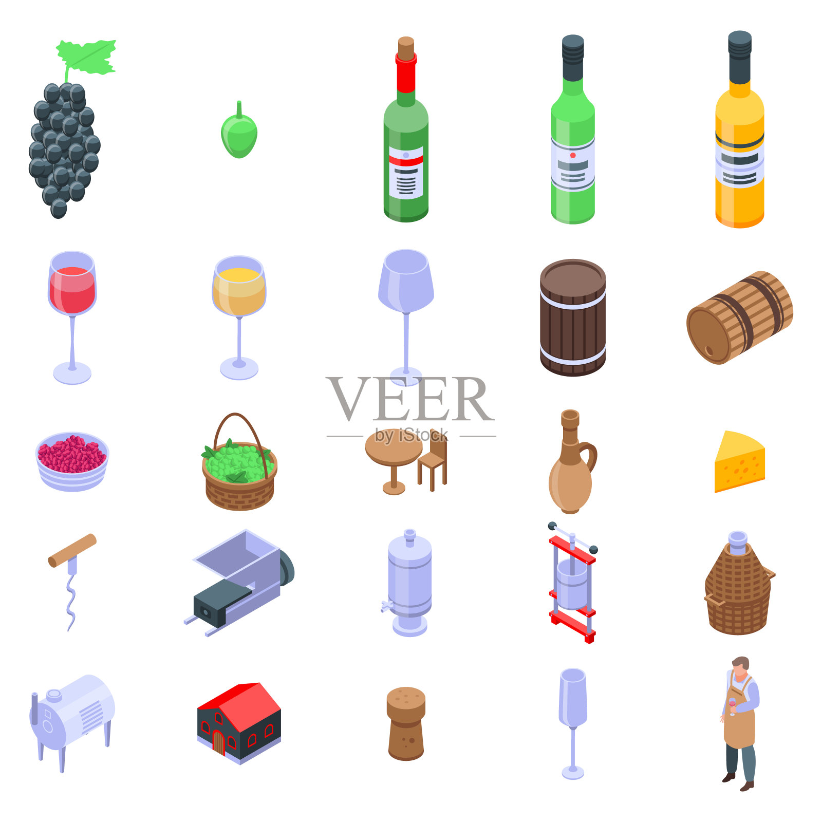 酿酒师图标设置，等距风格图标素材