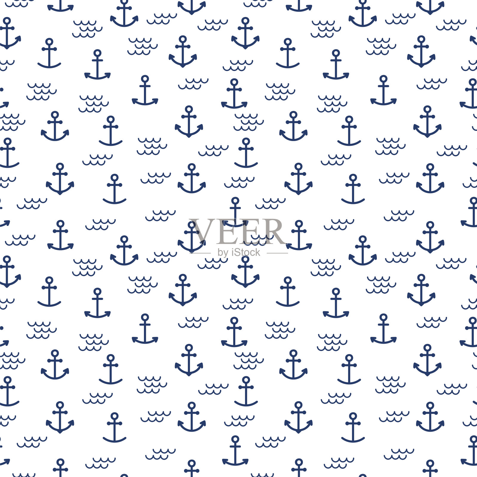 夏季无缝模式与锚。可爱的海洋背景。完美的包装纸，纺织品和网页设计插画图片素材