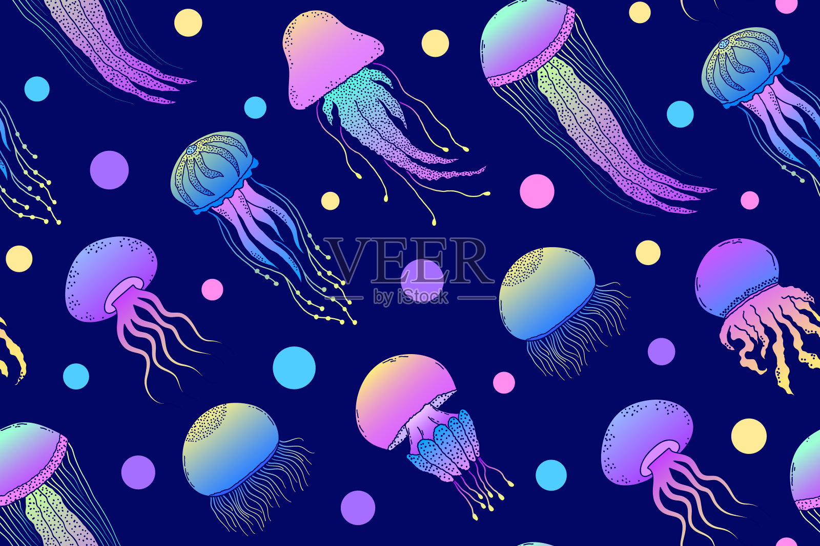 图案与手绘水母插画图片素材