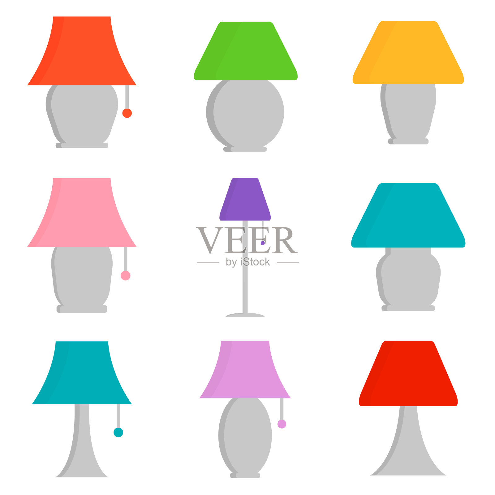 台灯平，灯罩图标，矢量插图孤立在白色背景插画图片素材