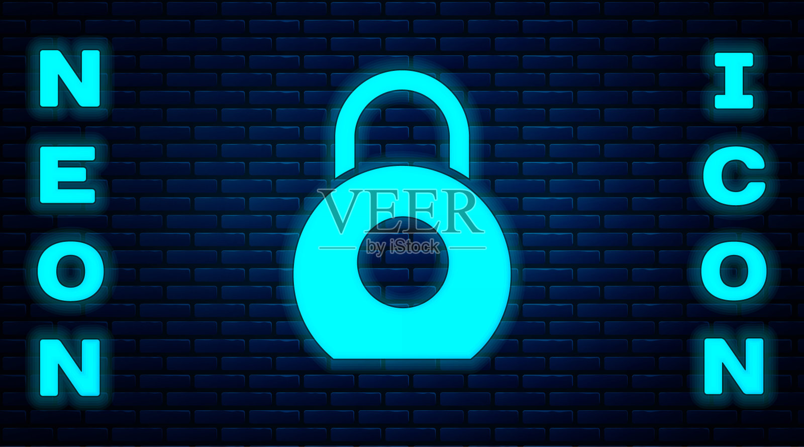 霓虹灯壶铃图标孤立在砖墙的背景上。运动设备。矢量图插画图片素材