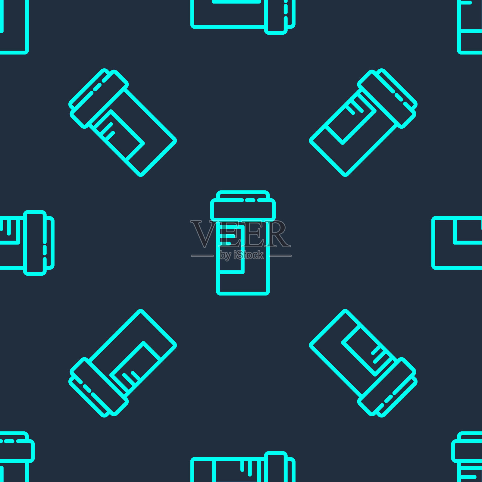 绿线药瓶图标隔离无缝模式上的蓝色背景。瓶药丸的迹象。药店的设计。矢量图插画图片素材