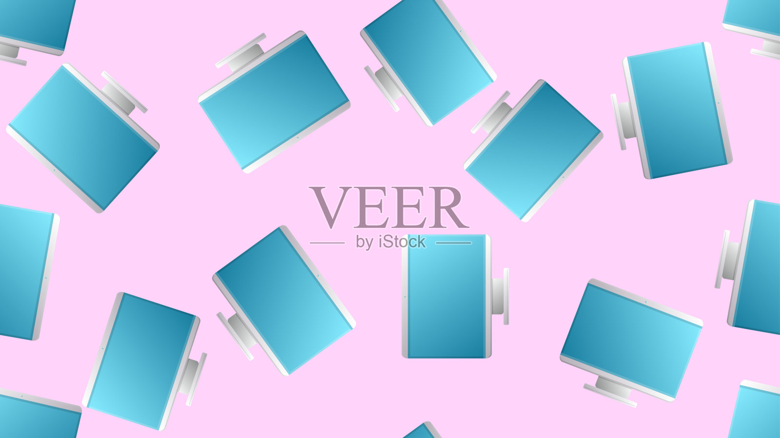 无尽的无缝图案美丽的数字虚拟现代新平面IT液晶显示器在粉红色的背景。矢量图插画图片素材