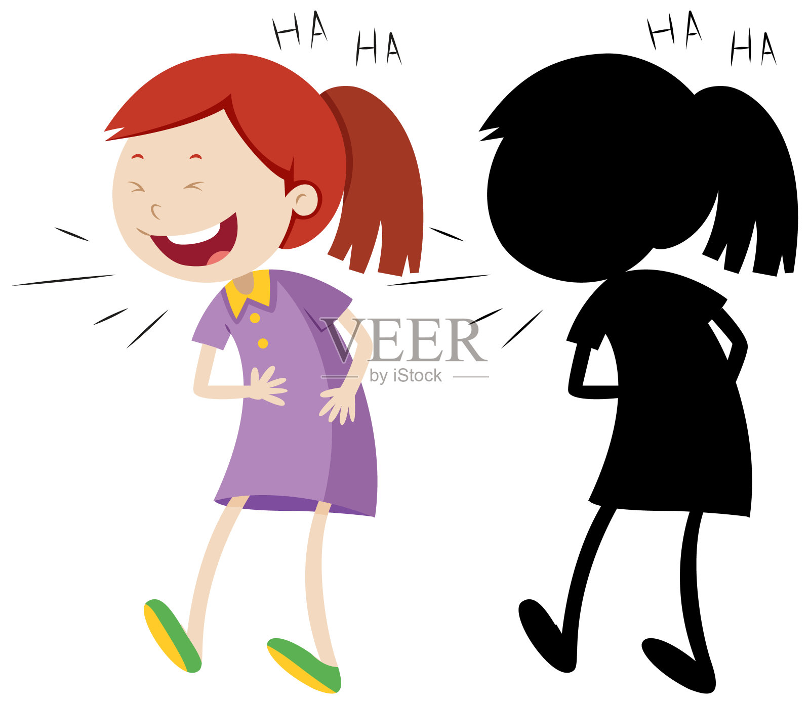 女孩笑它的剪影设计元素图片