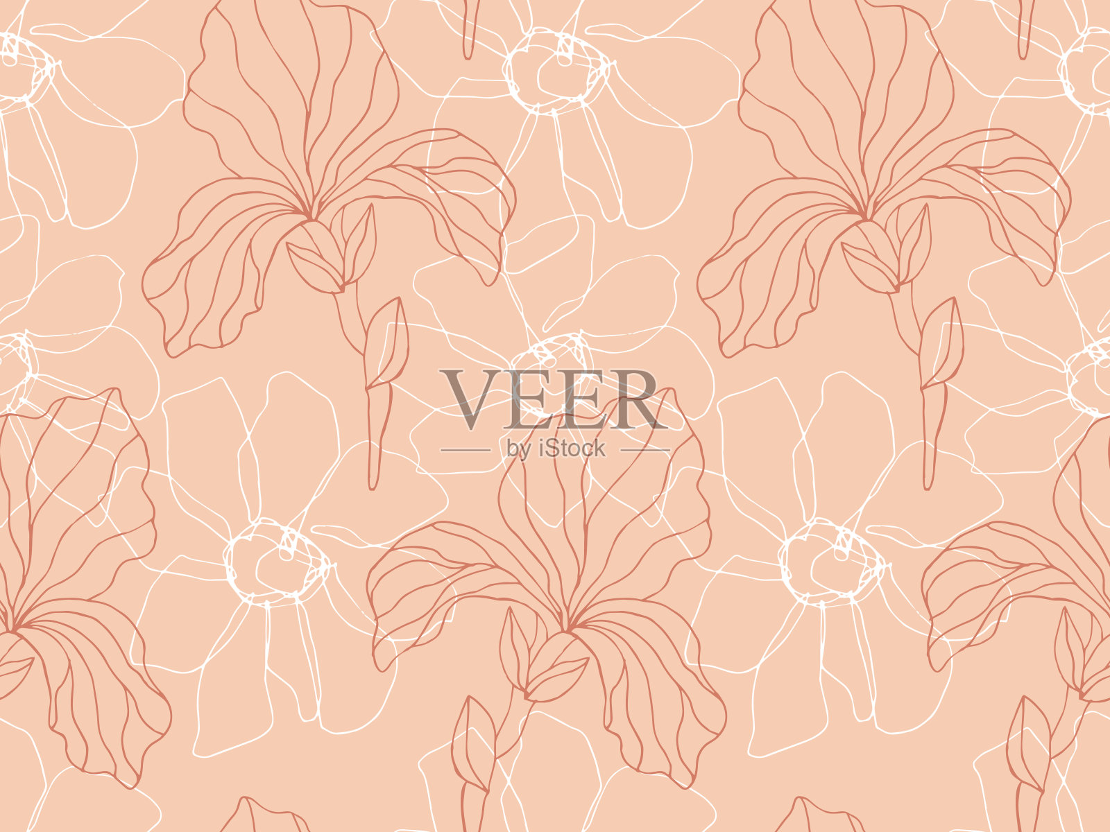 花蝴蝶花图案无缝，复古风格质感无穷插画图片素材