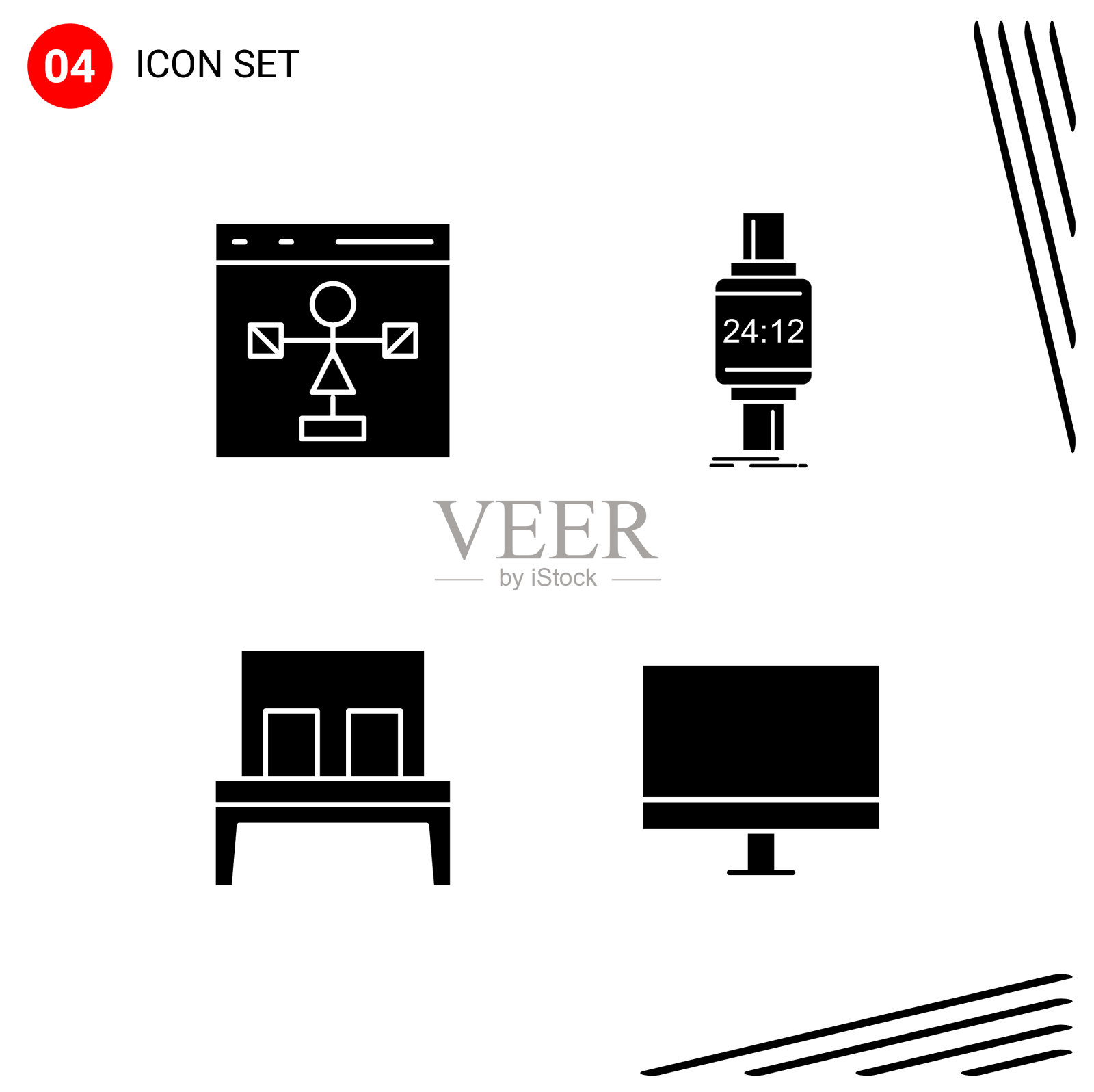 在固体样式像素中收集4个图标图标素材