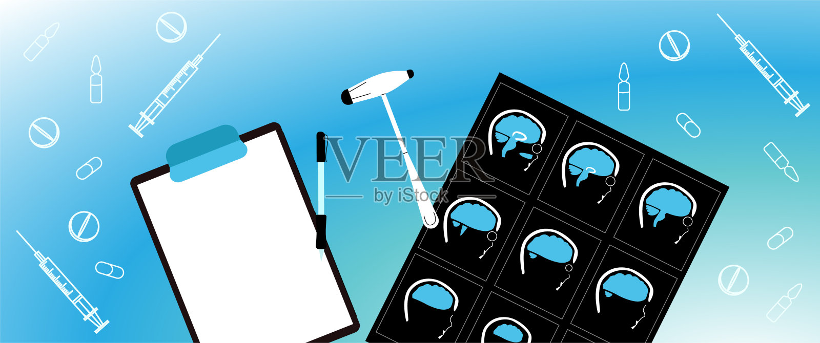 矢量平面俯视图医生神经学家的桌面。插画图片素材