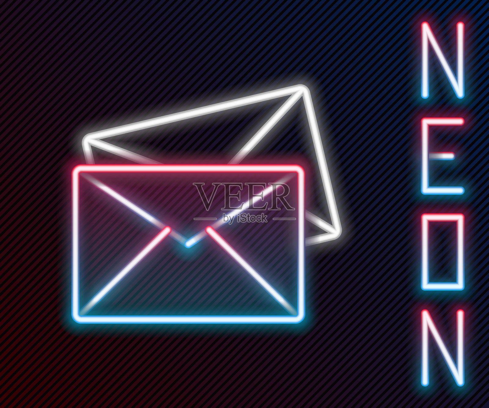 发光的霓虹灯线信封图标孤立在黑色背景。电子邮件信息的字母符号。色彩斑斓的轮廓的概念。矢量图插画图片素材