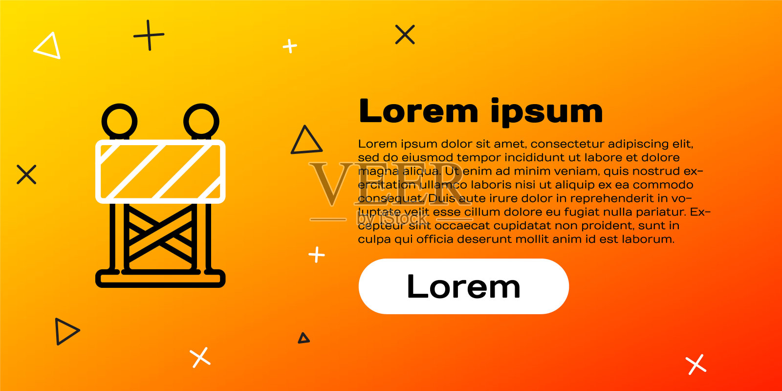 线道路屏障图标隔离在黄色背景上。在施工过程中限制区域的标志。修复工作。彩色轮廓概念。矢量图插画图片素材