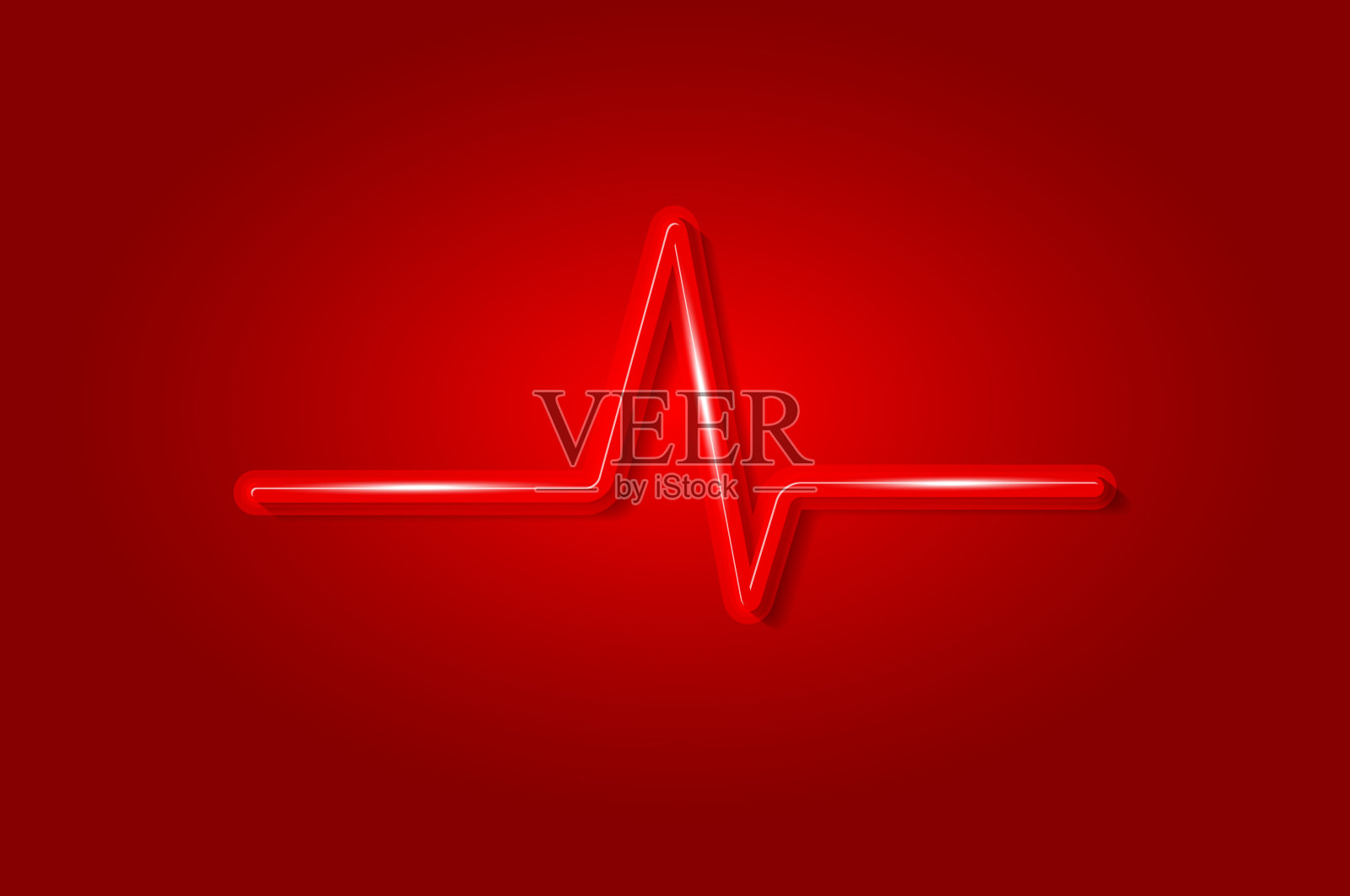 心脏跳动心电图发光的3D符号，卡片模板上的红色背景。矢量图插画图片素材