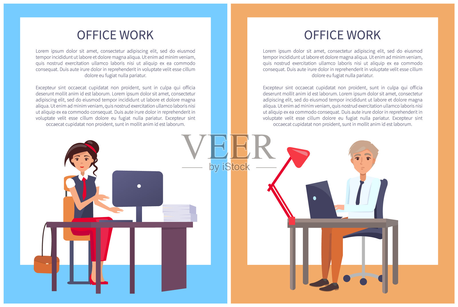 办公室工作海报与文本样本女人和男人插画图片素材