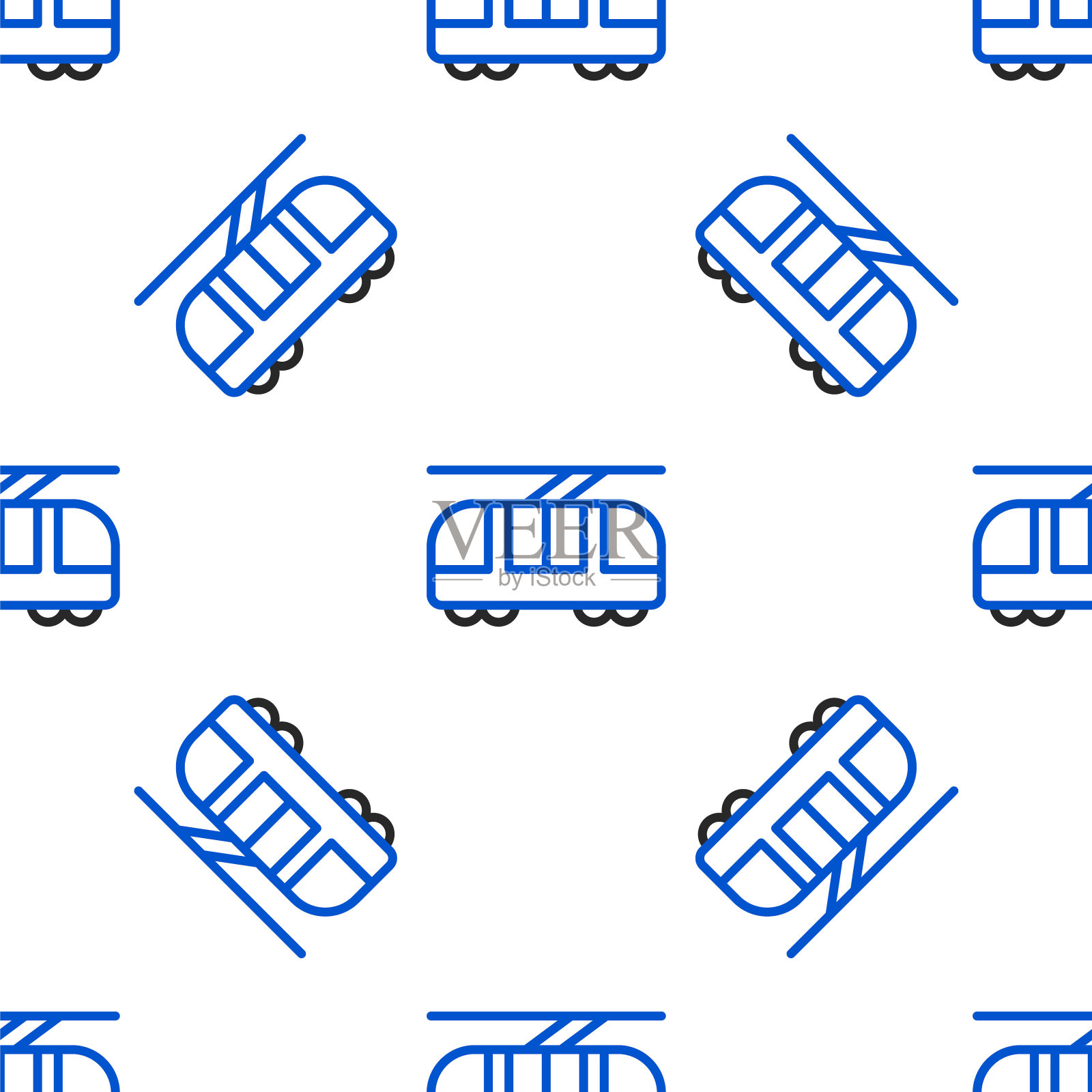 有轨电车和铁路图标孤立无缝模式的白色背景。公共交通的象征。色彩斑斓的轮廓的概念。向量插画图片素材