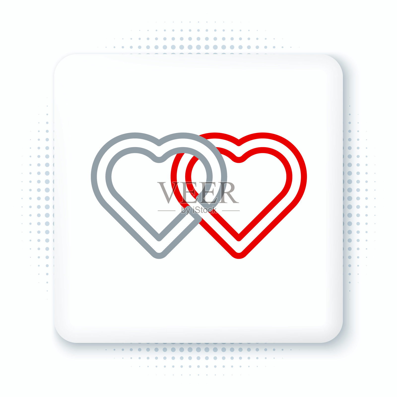 Line Two Linked Hearts图标隔离在白色背景上。浪漫象征着联系、结合、激情和婚礼。情人节。色彩斑斓的轮廓的概念。向量图标素材
