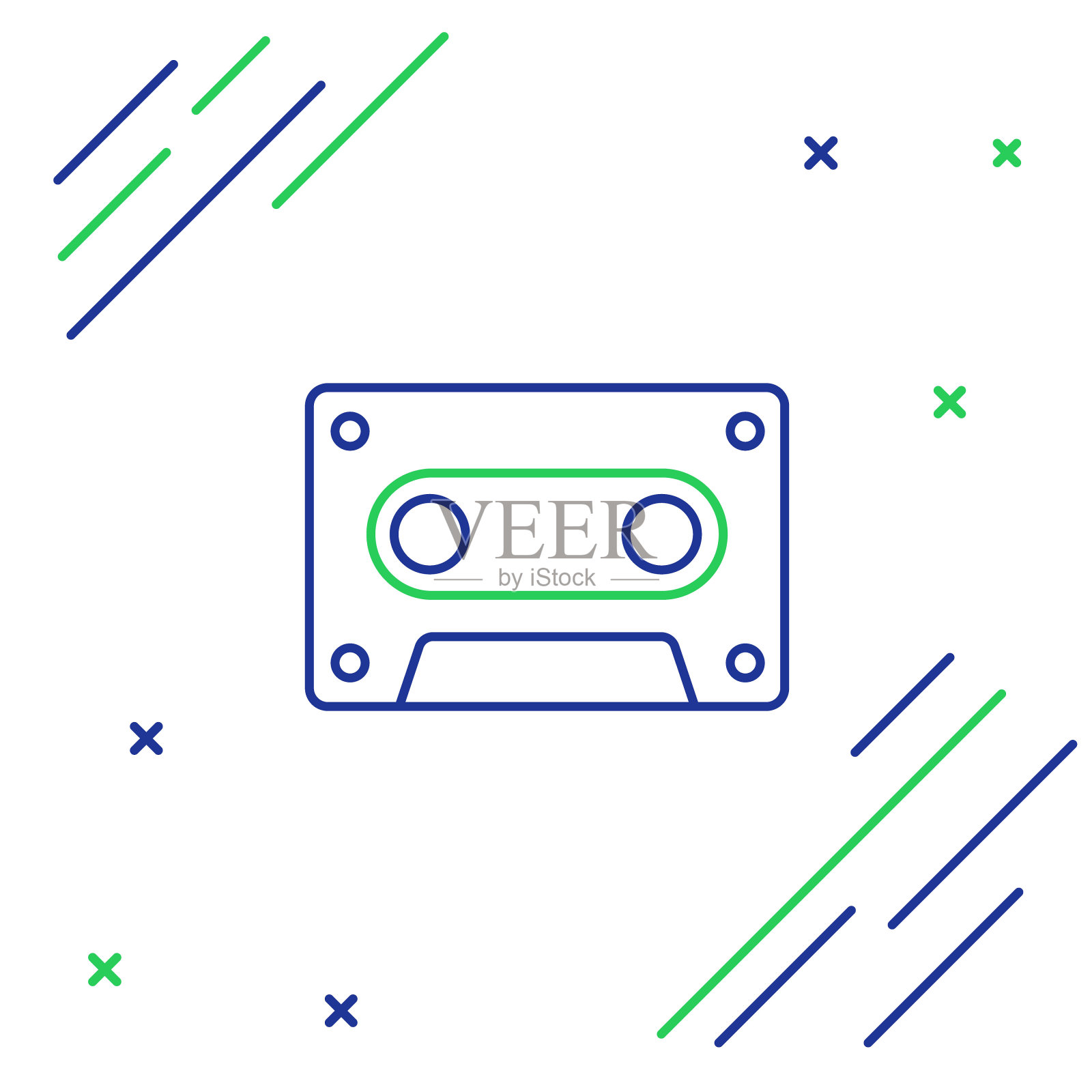 线复古磁带图标孤立的白色背景。色彩斑斓的轮廓的概念。向量图标素材