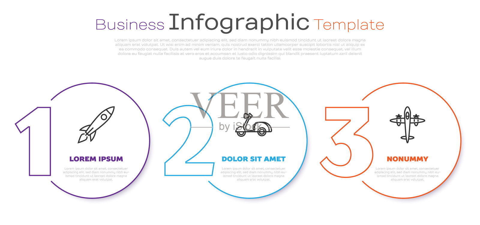 设定线火箭船与火，摩托车和老式复古飞机。业务信息模板。向量设计模板素材