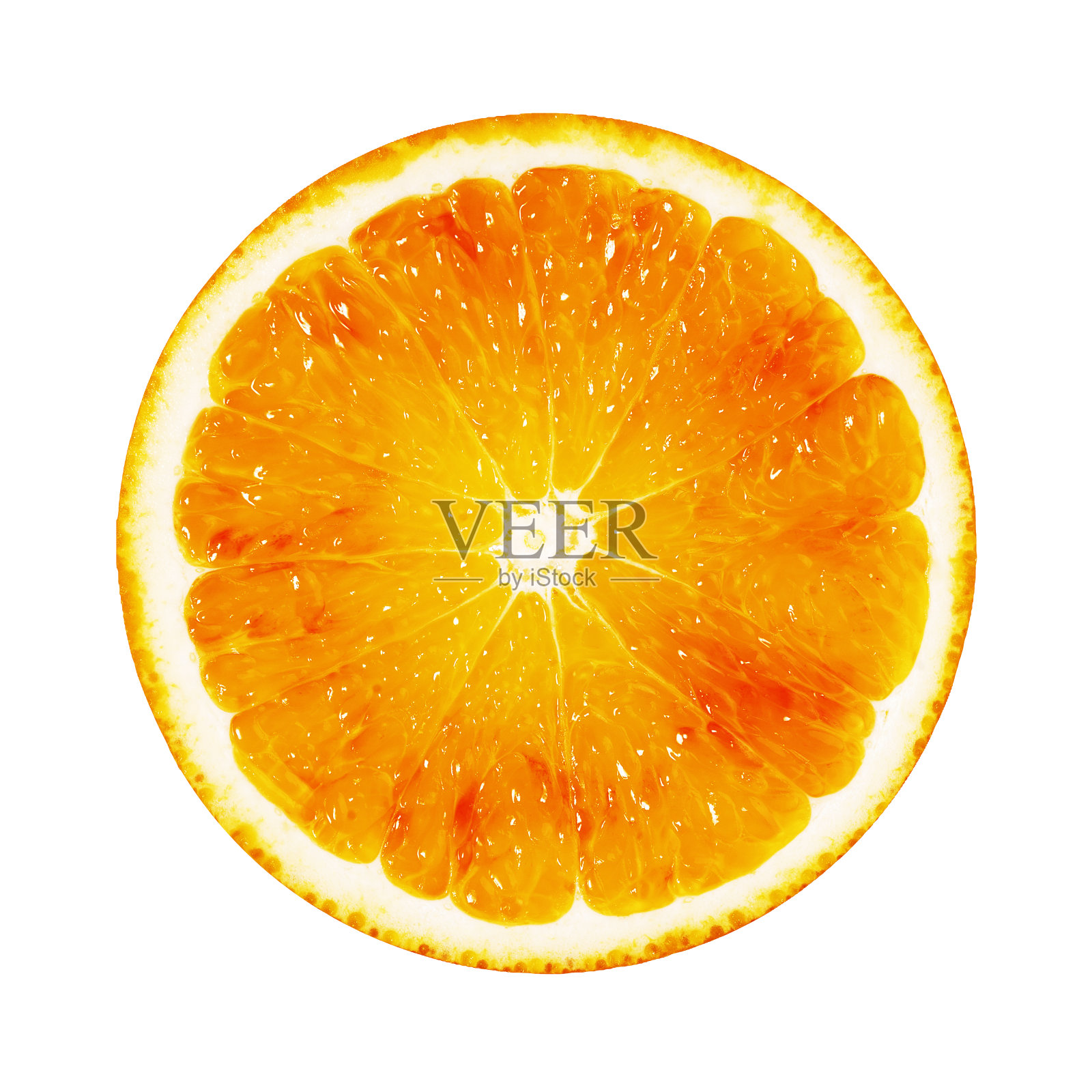 鲜橙片孤立在白色背景上。一片鲜亮的柑橘类水果。照片摄影图片