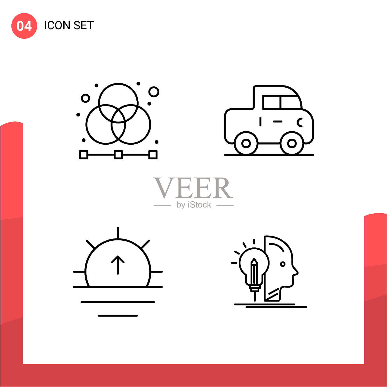 为打印媒体打包4个通用轮廓图标插画图片素材