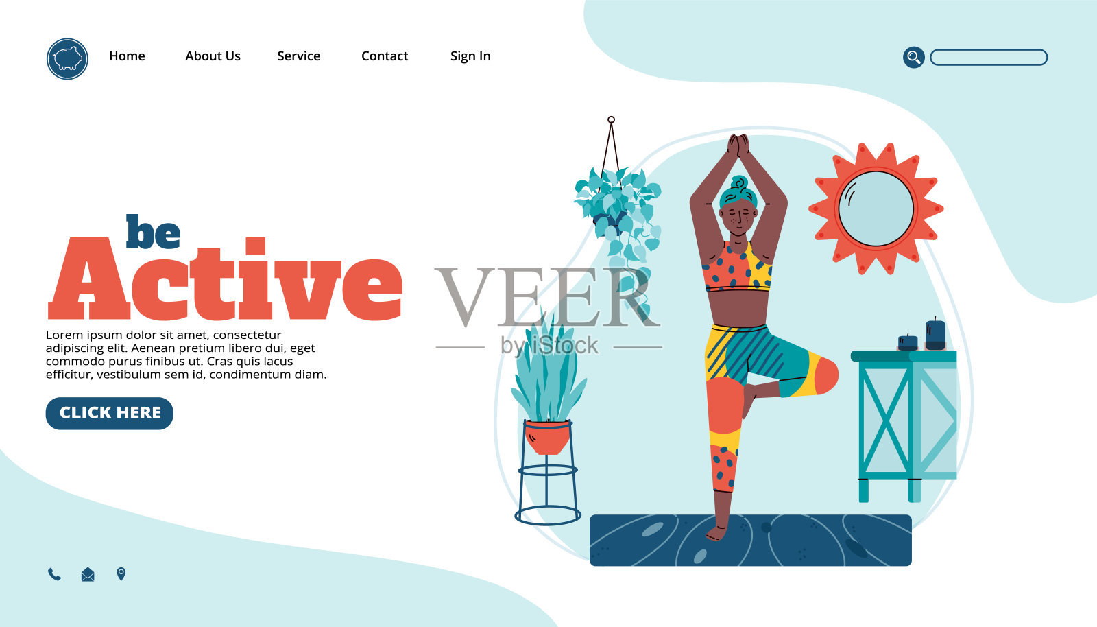 体育活动网站横幅与女性卡通矢量插图隔离。插画图片素材