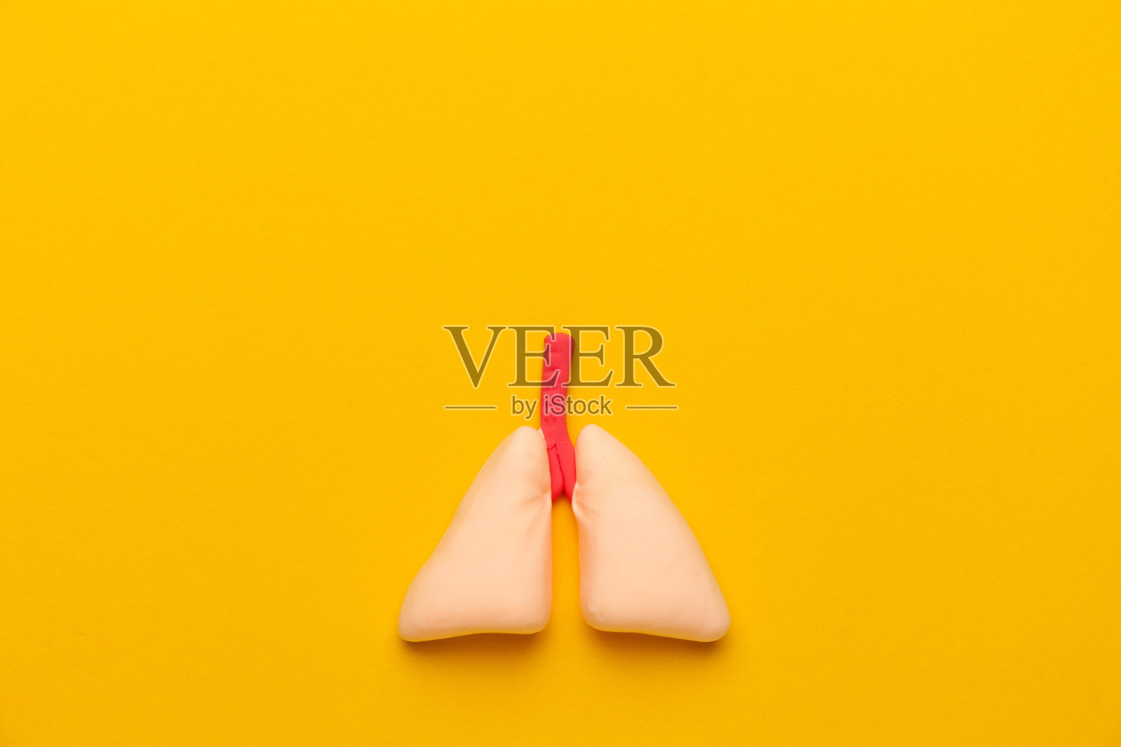 人类肺部的背景是黄色。呼吸系统疾病及支气管、呼吸道的治疗。病毒性肺炎照片摄影图片