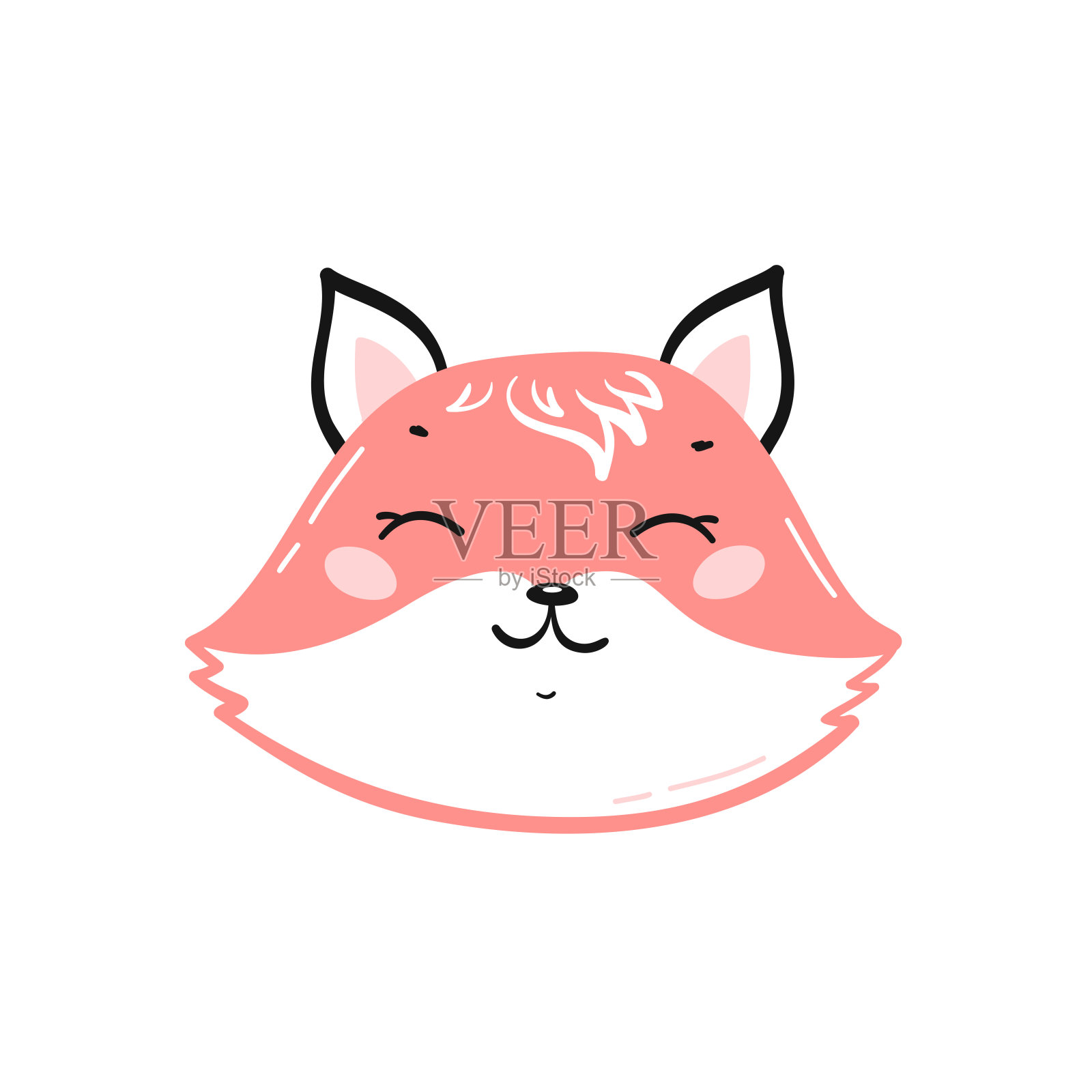 可爱的狐狸头打印设计的孩子。小狐狸的脸。卡通可爱动物矢量插图。斯堪的纳维亚印刷或海报设计，婴儿送礼贺卡设计元素图片