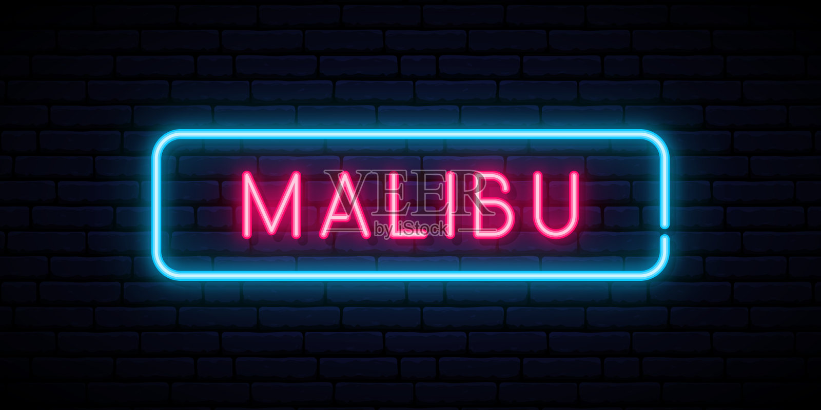马里布霓虹灯。明亮的灯光招牌。向量旗帜。插画图片素材