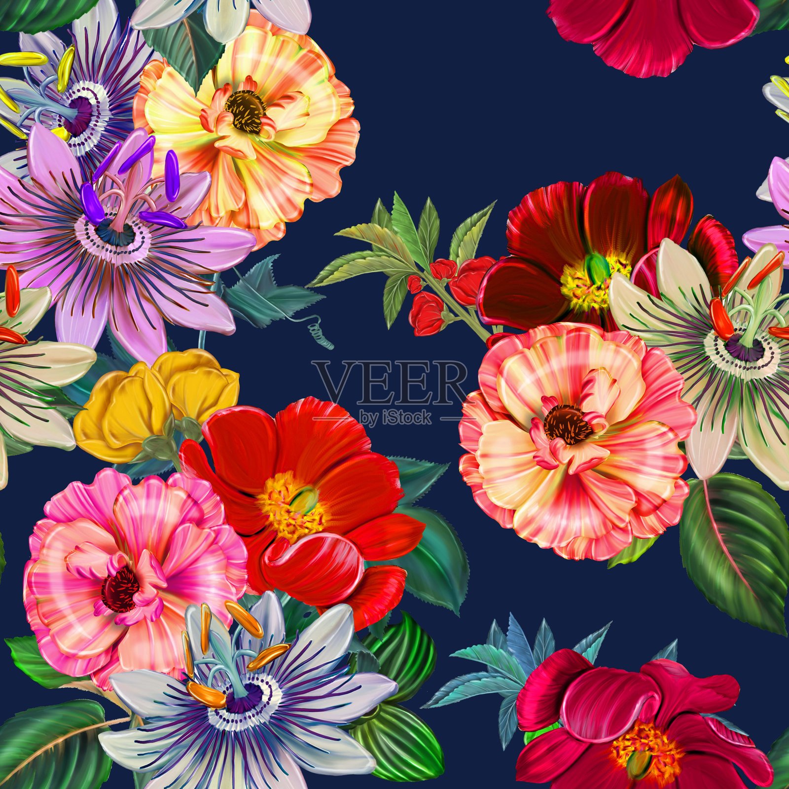 无缝花，春花图案插画图片素材