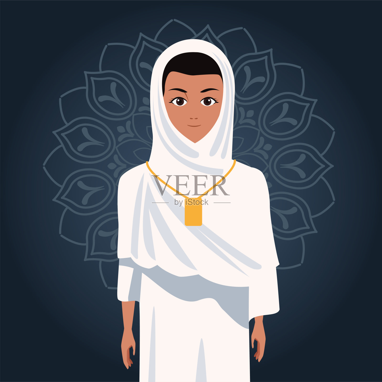 麦加朝圣与妇女伊斯兰朝圣者庆祝插画图片素材