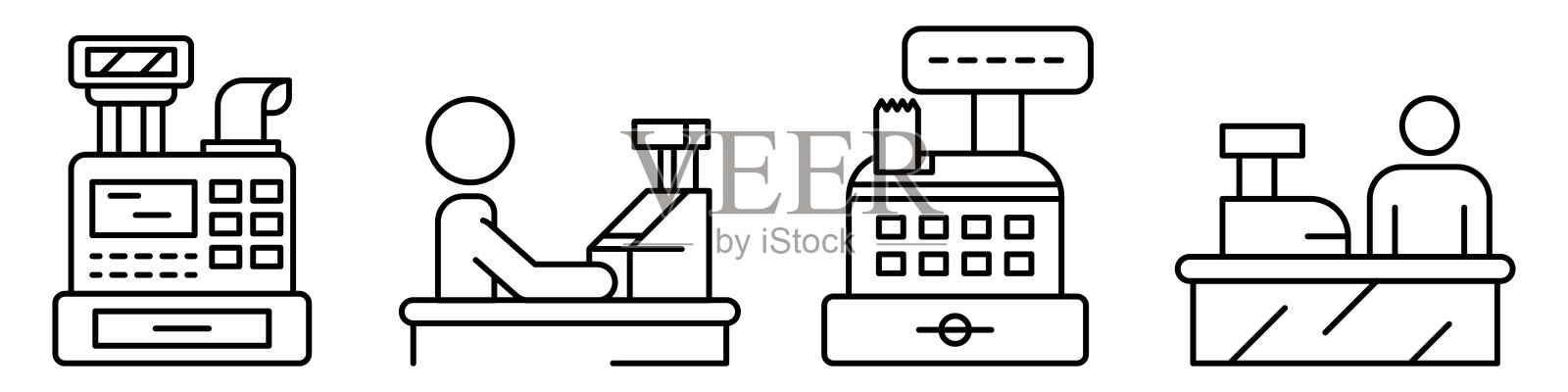 收银图标设置，轮廓样式插画图片素材