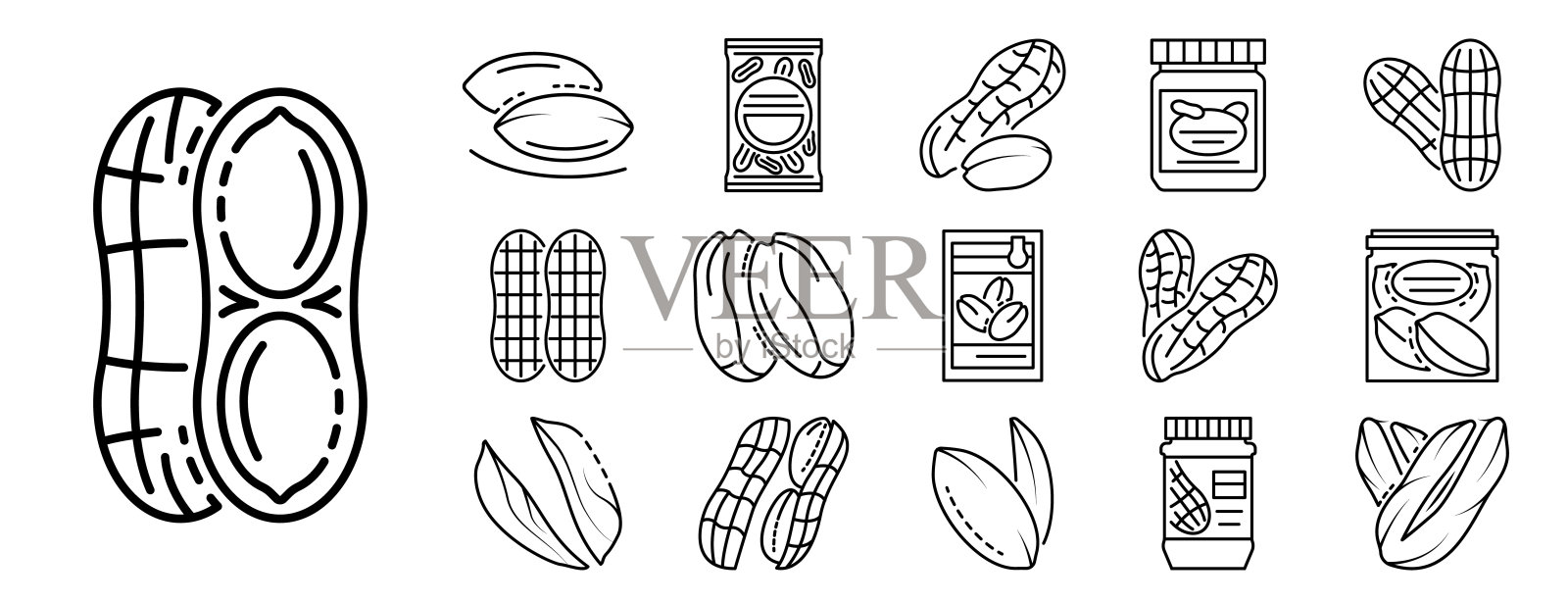 花生图标设置，轮廓风格插画图片素材