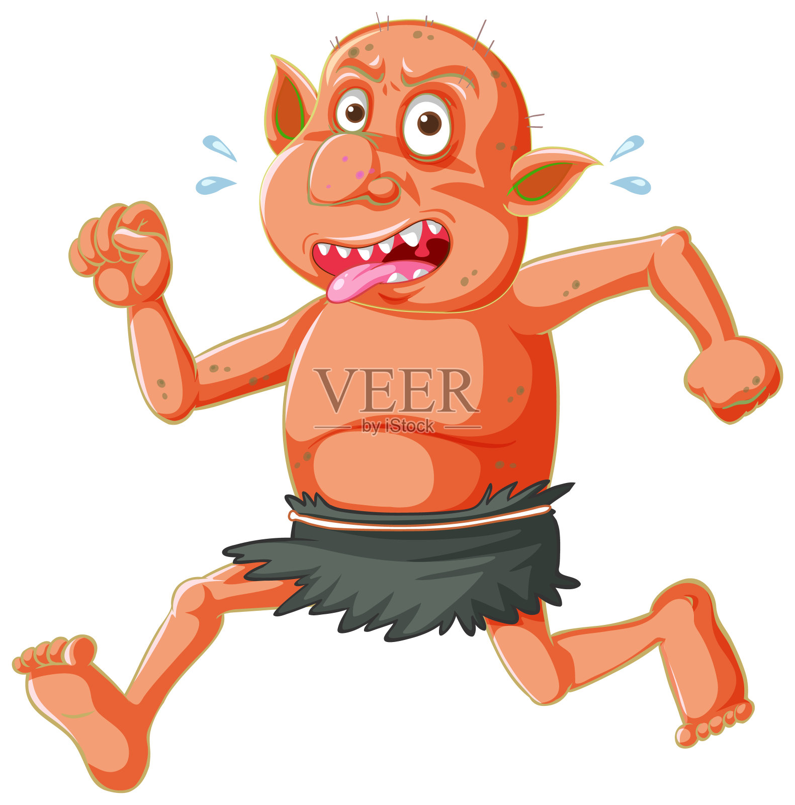 红色地精或巨魔运行姿态与滑稽的脸在卡通人物孤立设计元素图片